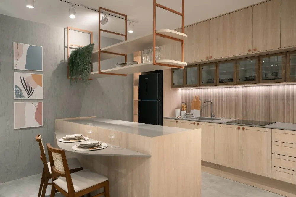 Integração e funcionalidade: cozinhar sem perder o contato com familiares e convidados. Foto: Roberta Gewehr Integração e funcionalidade: cozinhar sem perder o contato com familiares e convidados. Foto: Roberta Gewehr